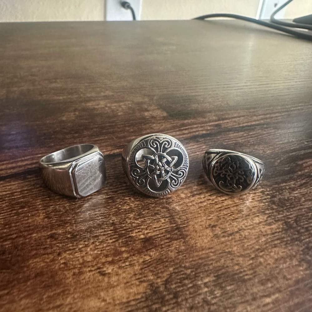 Stainless Steel Black Silver Vintage Signet Ring Set